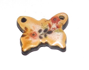 Ceramic Butterfly Charm Pendant Porcelain Handmade 23mm PP10-1