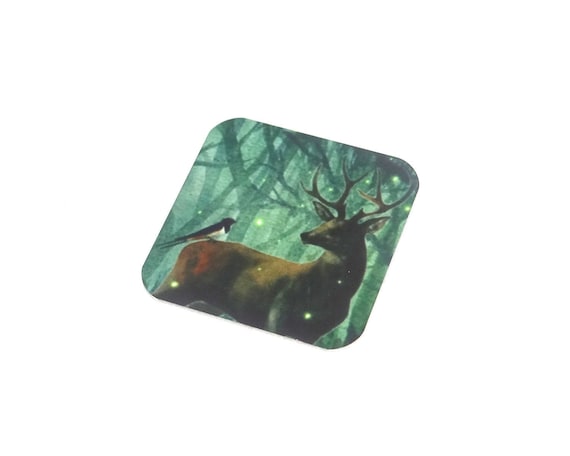 Faux Tin Stag Charm Pendant Handmade Wildlife Animal Bird 25mm 1" Square MSQ4-1