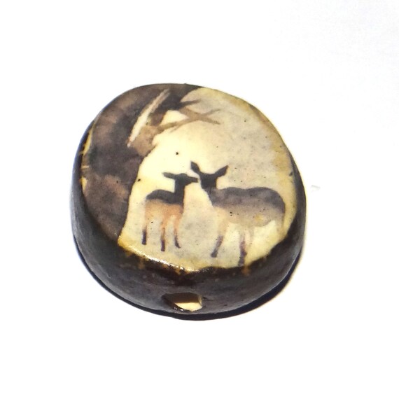 Ceramic Deer Focal Bead Handmade Pottery Beads 24mm PP3-3
