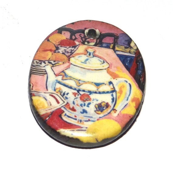 Ceramic Teapot Pendant Handmade Focal Porcelain 30mm CC7-2