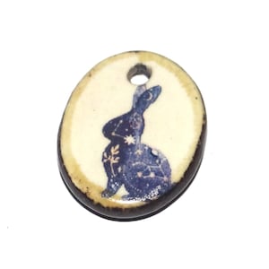 Small Ceramic Rabbit Pendant Charm Handmade Focal Porcelain 20mm BB9-1