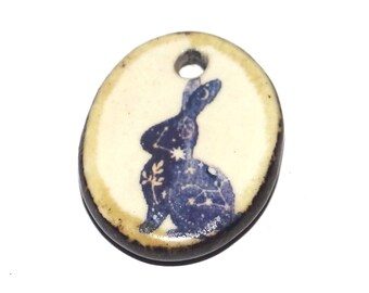 Small Ceramic Rabbit Pendant Charm Handmade Focal Porcelain 20mm BB9-1