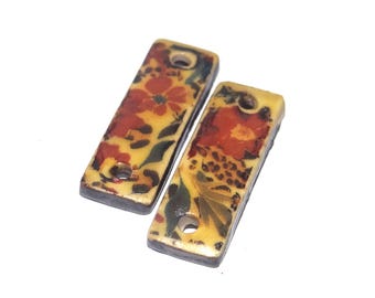 Ceramic Flower Charms Beads Pair Porcelain 28mm CC4-4