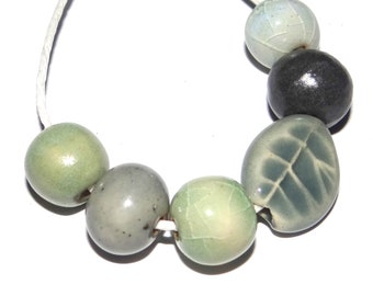 Ceramic Bead Set Patterned Textured Handmade Porcelain 8-15mm