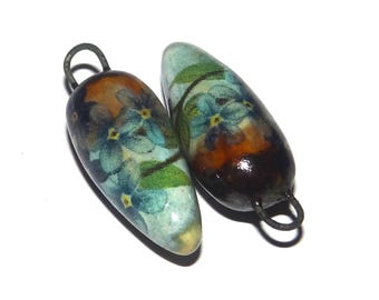 Ceramic Spike Charms Floral Patterned Earring Bead Pair 26mm CC3-2
