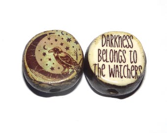 Ceramic Two Sided Focal Bead Handmade Pottery Beads 18mm BB6-2