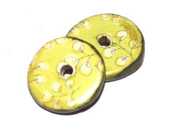 Ceramic Floral Patterned Disk Charms Beads Pair Porcelain 15mm PP2-3
