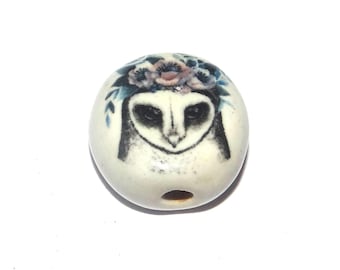 Ceramic Owl Focal Bead Handmade Pottery Beads 18-20mm PP7-2