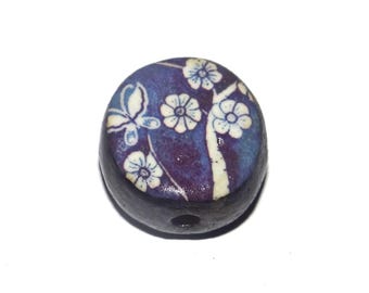 Ceramic Floral Focal Bead Handmade Pottery Beads 18mm CC6-2