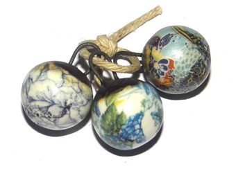 Ceramic Patterned Floral Bead Charms Porcelain Handmade 15mm BB9-2