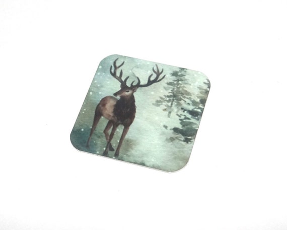 Faux Tin Stag Charm Pendant Handmade 25mm 1" Square MSQ4-1