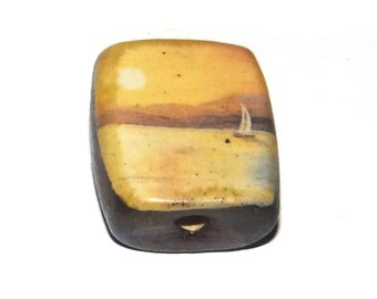 Ceramic Sunset Boat Focal Bead Handmade Pottery Beads 20mm PP8-4