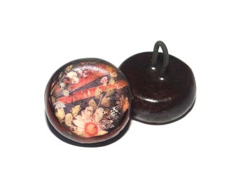 Ceramic Shank Button Floral Handmade 15mm PP9-1