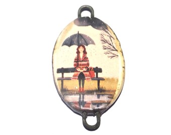 Ceramic Waiting Pendant Handmade Focal Porcelain 30mm CC4-1