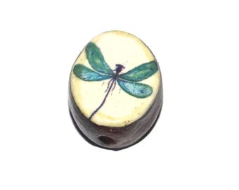 Ceramic Dragonfly Focal Bead Handmade Pottery Beads 15-17mm PP7-1