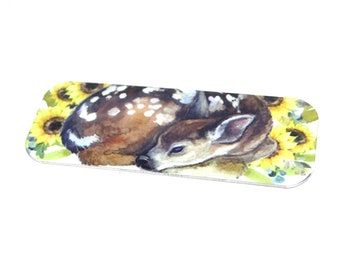 Metal Faux Tin Deer Fawn Sunflower Bracelet Bar Cuff Pendant Handmade 40mm MM9-1