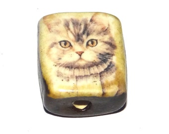 Ceramic Cat Focal Bead Handmade Pottery Beads 20mm PP8-1