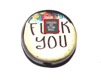 Ceramic Quote Floral Focal Pendant Bead Handmade Pottery Beads 23mm BB7-2