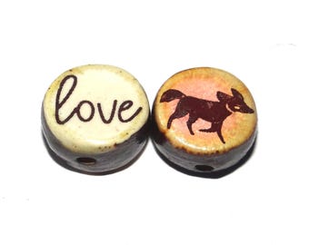 1 Ceramic Double Sided Quote Bead Porcelain Handmade 15mm BB6-4