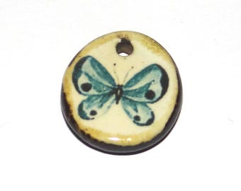 Ceramic Butterfly Charm Pendant Porcelain Handmade 17mm PP9-2
