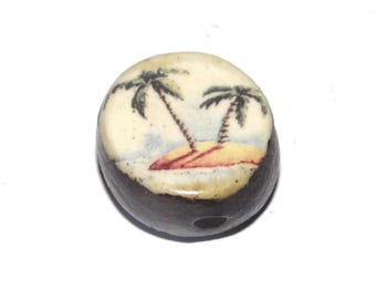 Ceramic Island Palm Tree Focal Bead Handmade Pottery Beads 16mm PP1-3