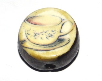 Ceramic Coffee Tea Cup Focal Bead Handmade Pottery Beads 20mm PP3-3