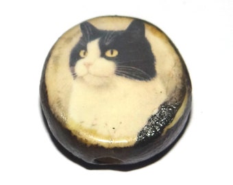 Ceramic Cat Focal Bead Handmade Pottery Beads 20mm PP3-4