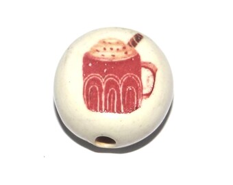 Ceramic Hot Chocolate Focal Bead Handmade Pottery Beads 17mm PP6-1