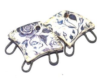 Ceramic Flower Charms Beads Pair Porcelain 25mm CC2-1