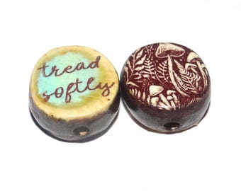 1 Ceramic Double Sided Quote Bead Porcelain Handmade 19mm CC4-4