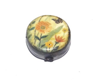 Ceramic Garden Focal Bead Handmade Pottery Beads 16-18mm BB1-2
