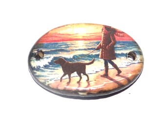 Ceramic Sunset Dog Walk Bracelet Bar Cuff Porcelain 30mm CC6-4