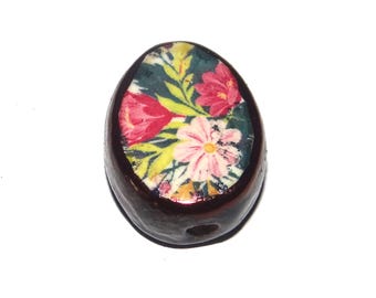 Ceramic Floral Focal Bead Handmade Pottery Beads 18mm PP7-2