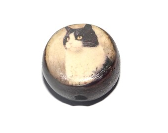Ceramic Cat Focal Bead Handmade Pottery Beads 16mm PP1-3