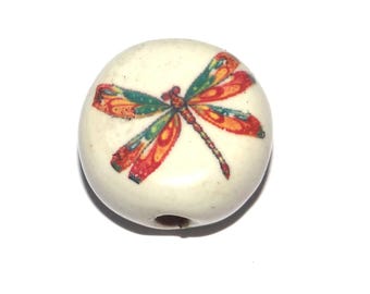 Ceramic Dragonfly Focal Bead Handmade Pottery Beads 17mm PP6-2