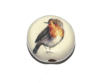 Ceramic Bird Focal Bead Handmade Pottery Beads 17mm PP6-3
