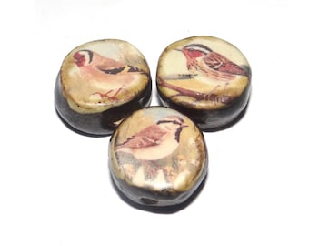 Ceramic Bird Beads Porcelain Handmade 14mm CC2-4