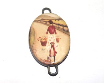 Ceramic Bike Ride Pendant Handmade Focal Porcelain 30mm CC4-1