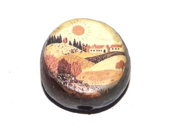 Ceramic House Focal Bead Handmade Pottery Beads 17mm PP6-4