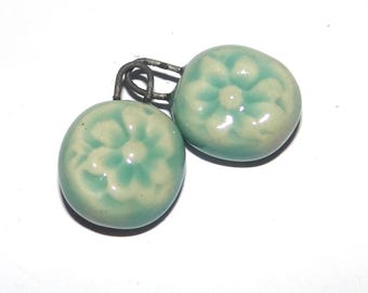 Ceramic Flower Earring Pair Beads Handmade 14mm CC2-1