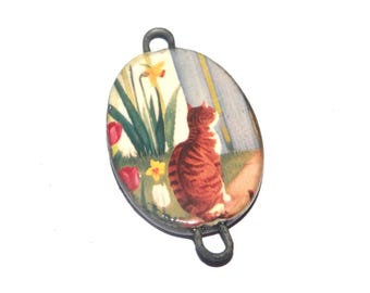 Ceramic Cat Pendant Handmade Focal Porcelain 30mm CC4-1