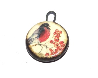 Ceramic Bird Charm Pendant Handmade Focal Porcelain 20mm PP9-4