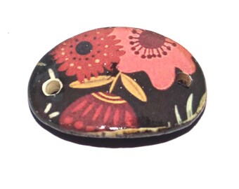 Ceramic Floral Bracelet Bar Cuff Porcelain 30mm CC5-1
