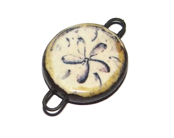 Ceramic Sand Dollar Connector Pendant Porcelain Handmade 30mm CC3-1