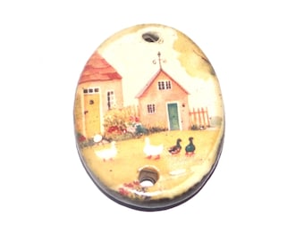 Ceramic Ducks Pendant Handmade Focal Porcelain 30mm CC4-2