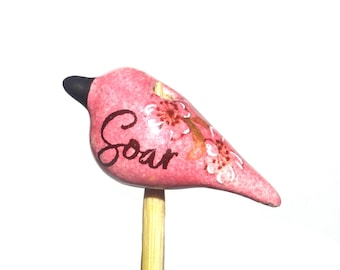 Ceramic Bird Bead Focal Handmade Rustic Floral Quote Word Sculpture Porcelain 30mm