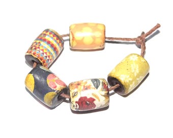 Ceramic Barrel Bead Set Handmade Porcelain 13mm