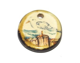 Ceramic Seagull Charm Pendant Porcelain Handmade 17mm PP10-1