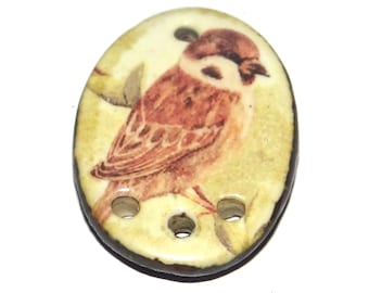 Ceramic Sparrow Bird Pendant Handmade Focal Porcelain 30mm CC7-2