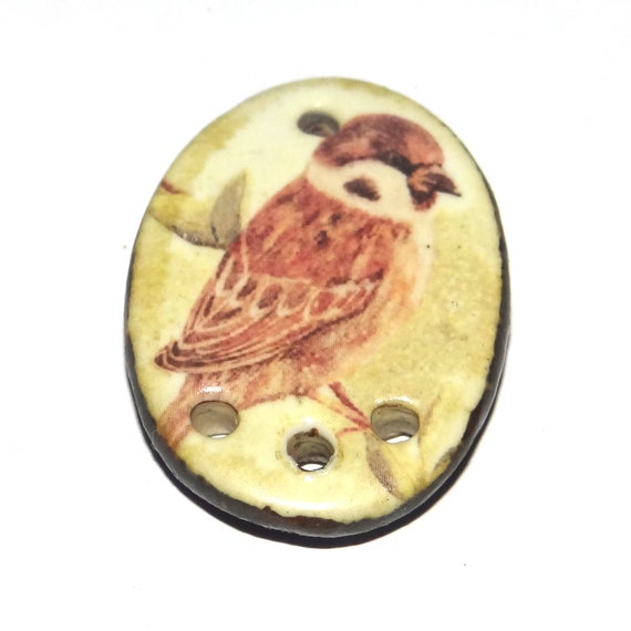 Ceramic Sparrow Bird Pendant Handmade Focal Porcelain 30mm CC7-2